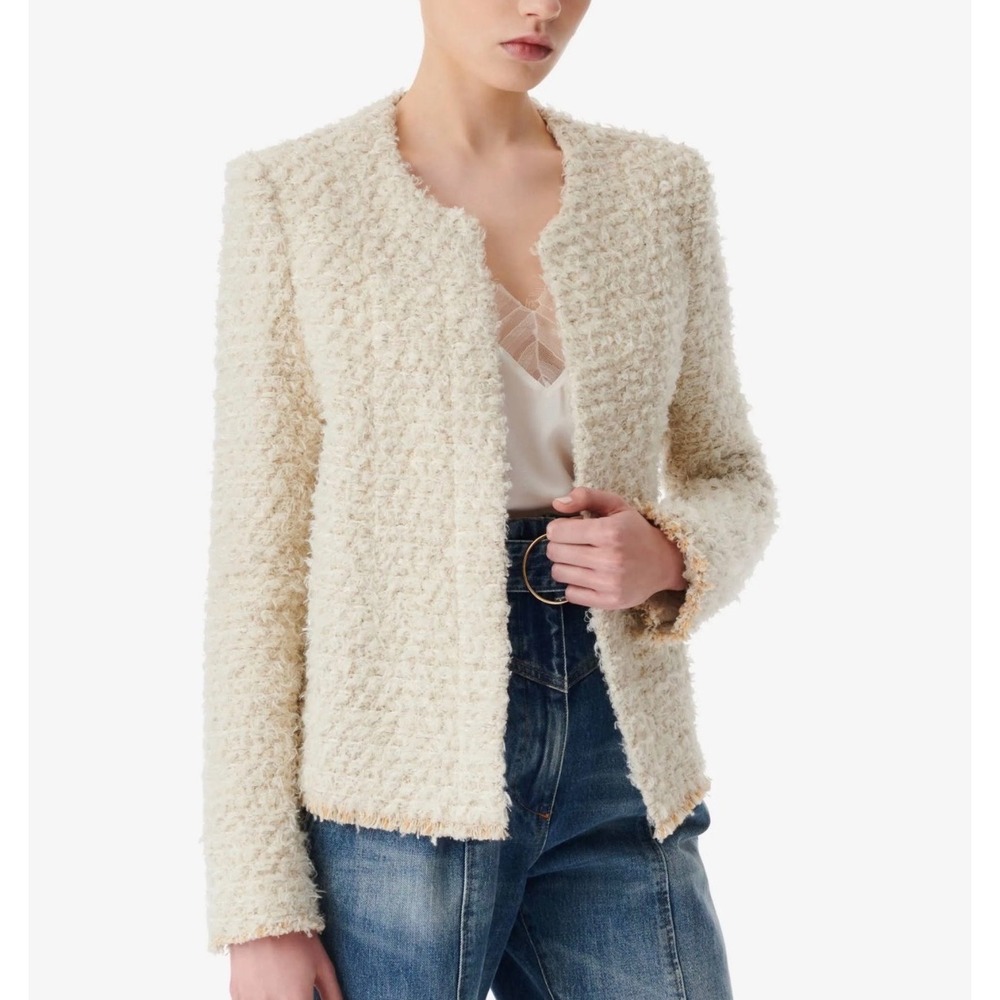 IRO 40 Cream Boucle Sanea Wool Blend Open Front Blazer Classic Minimalist US 8